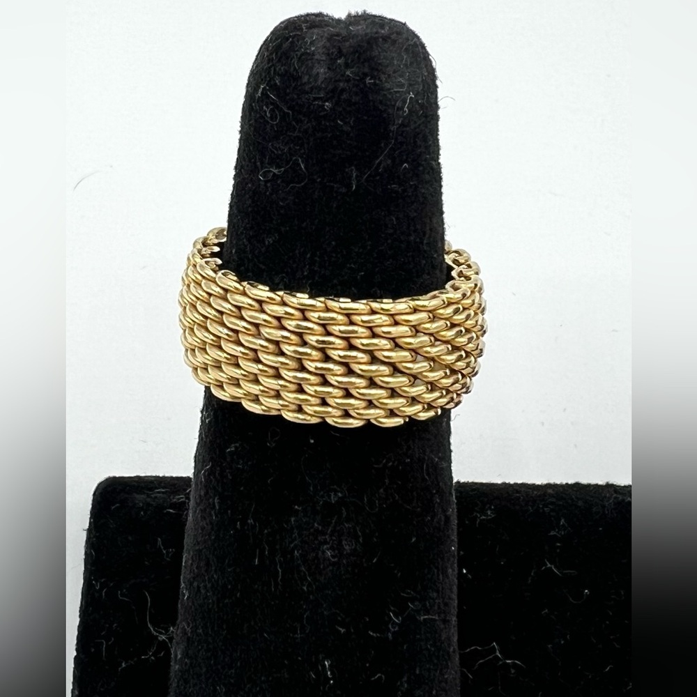 Tiffany & Co. 18K Gold Somerset Mesh Ring. 10mm wide. Size 8.5. 14.31 grams.